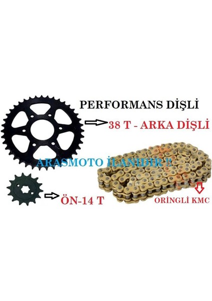 Pulsar NS200 - RS200 Performans Dişli Seti ve Kmc Marka Oringli Zincir 38T*14T_SUPERMOTO