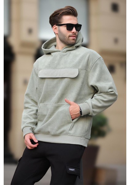 Çağla Yeşili Kapüşonlu Kapaklı Cep Detaylı Polar Erkek Sweatshirt 7097 fiyatları