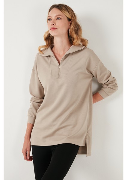 Regular Fit Fermuarlı Yaka Önü Kısa Arkası Uzun Sweat Bayan Sweat 5865876 fiyatları