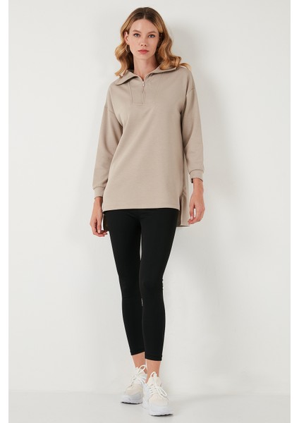 Regular Fit Fermuarlı Yaka Önü Kısa Arkası Uzun Sweat Bayan Sweat 5865876 modelleri