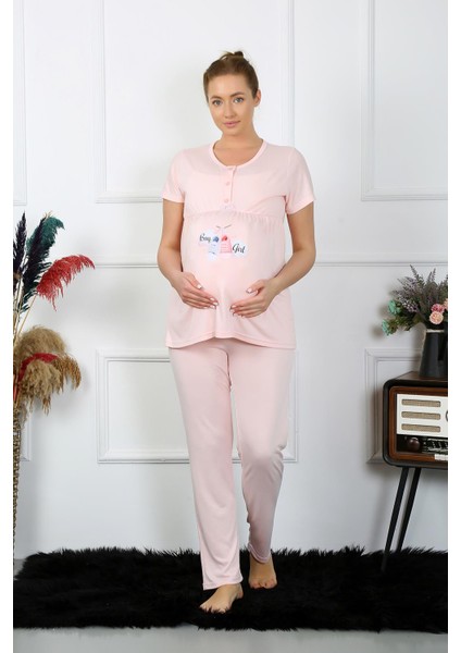 Kadın Kısa Kol Hamile Lohusa Pijama Takımı Pudra 45210 fırsatları