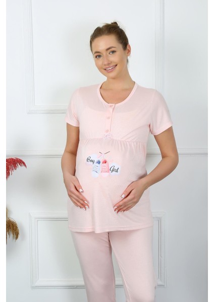 Kadın Kısa Kol Hamile Lohusa Pijama Takımı Pudra 45210 indirimleri