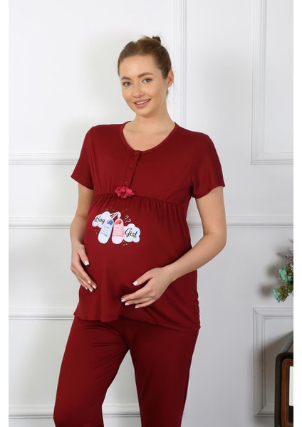 Kadın Kısa Kol Hamile Lohusa Pijama Takımı Bordo 45210 fiyatları