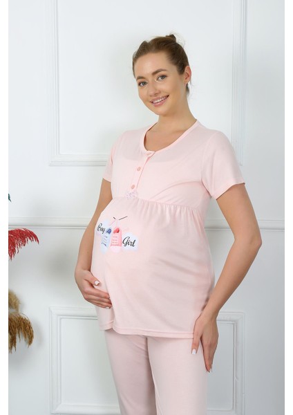 Kadın Kısa Kol Hamile Lohusa Pijama Takımı Pudra 45210 fiyatları