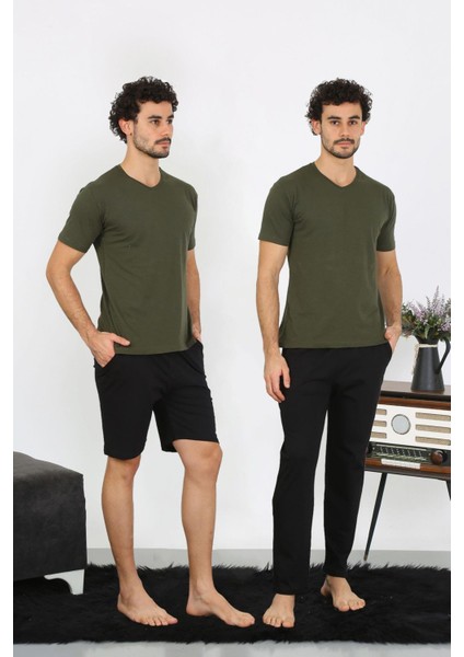 Erkek Penye Haki 3'lü Pijama Takımı 6848