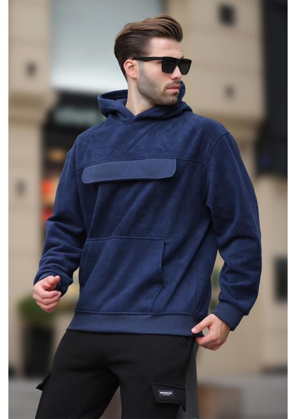 Lacivert Kapüşonlu Kapaklı Cep Detaylı Polar Erkek Sweatshirt 7097 fiyatları