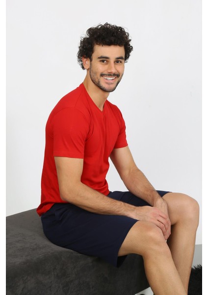 Erkek Penye Kırmızı 3'lü Pijama Takımı 6848