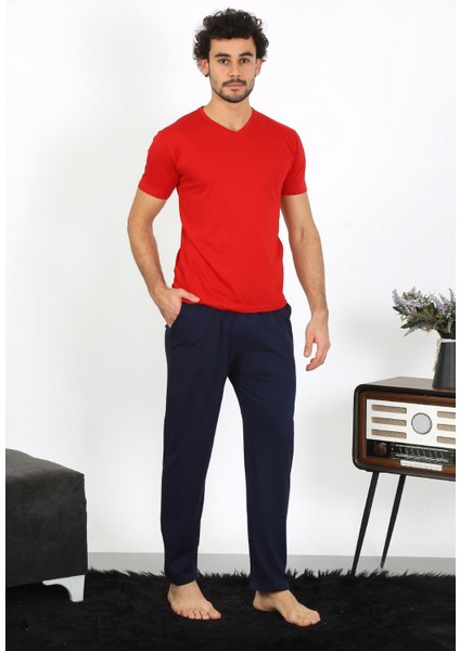 Erkek Penye Kırmızı 3'lü Pijama Takımı 6848