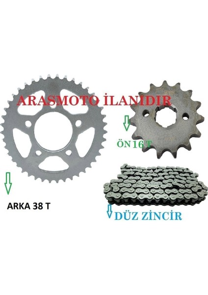 Drift L 125 Performans Hız Zincir Dişli Seti Oringsiz Düz Zincir Arka 38 Dişli-Ön 16 Dişli