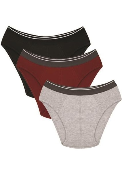 Erkek Pamuk 3lü Siyah Bordo Gri Likralı Slip 40125
