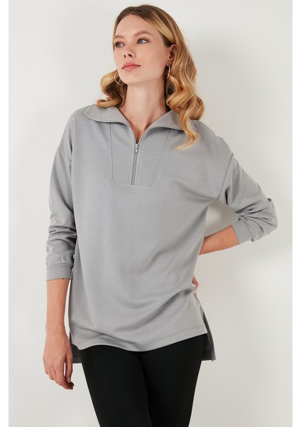 Regular Fit Fermuarlı Yaka Önü Kısa Arkası Uzun Sweat Bayan Sweat 5865876 fiyatları