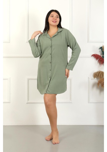 Kadın Büyük Beden Pamuk Düğmeli Uzun Kol Tunik Gecelik 12207 fiyatları