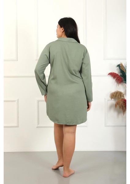 Kadın Büyük Beden Pamuk Düğmeli Uzun Kol Tunik Gecelik 12207 modelleri