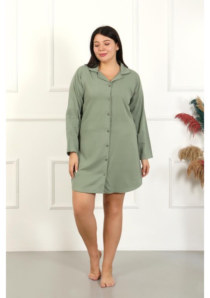 Kadın Büyük Beden Pamuk Düğmeli Uzun Kol Tunik Gecelik 12207 fırsatları