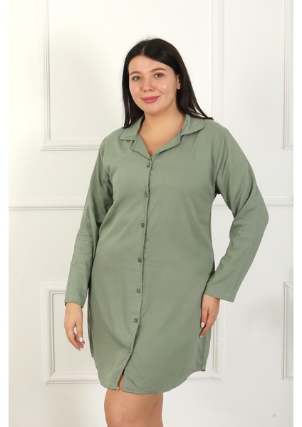 Kadın Büyük Beden Pamuk Düğmeli Uzun Kol Tunik Gecelik 12207 indirimleri