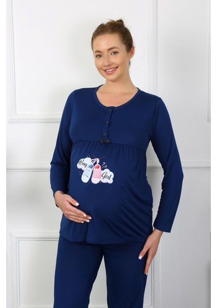 Kadın Uzun Kol Hamile Lohusa Pijama Takımı Lacivert 45501 fiyatları