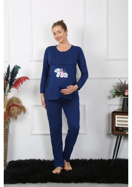 Kadın Uzun Kol Hamile Lohusa Pijama Takımı Lacivert 45501 modelleri