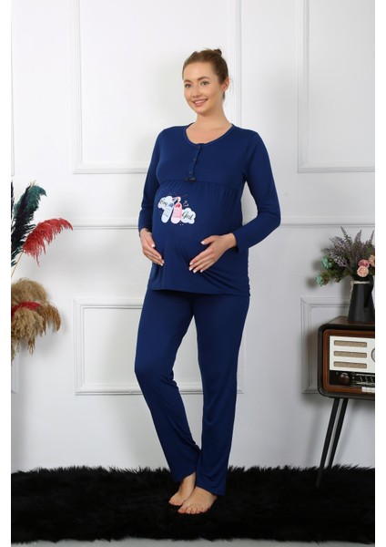 Kadın Uzun Kol Hamile Lohusa Pijama Takımı Lacivert 45501 fırsatları