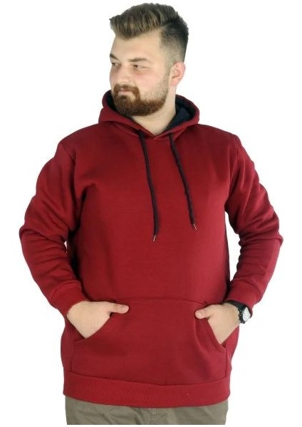 Erkek Sweatshirt Kapşonlu Kanguru Pocket Basic 20562 Bordo