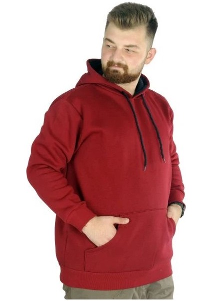 Erkek Sweatshirt Kapşonlu Kanguru Pocket Basic 20562 Bordo