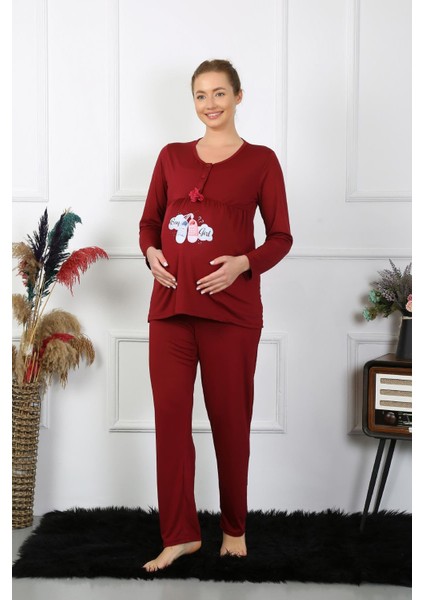 Kadın Uzun Kol Hamile Lohusa Pijama Takımı Bordo 45501 fiyatları