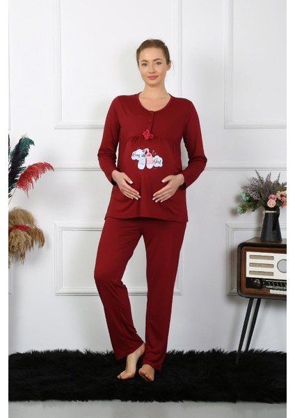 Kadın Uzun Kol Hamile Lohusa Pijama Takımı Bordo 45501 indirimleri
