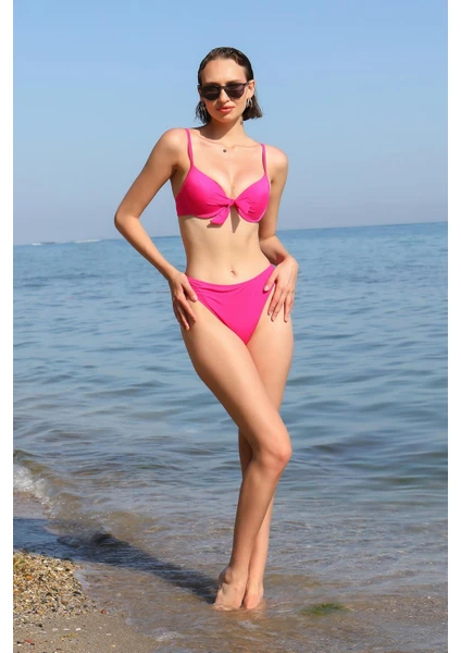 Kadın Destekli Fiyonklu Alt Üst Fuşya Bikini Takım 35008