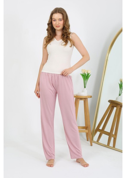 Kadın Penye Düz Tek Alt Pudra Pijama 27538