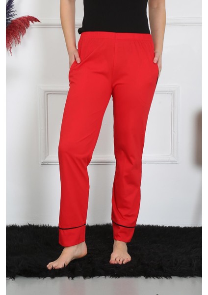 Kadın Pamuk Penye Cepli Tek Alt Pijama Kırmızı 27512