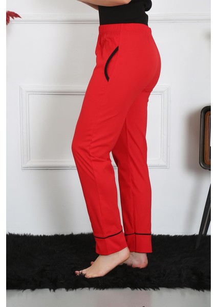 Kadın Pamuk Penye Cepli Tek Alt Pijama Kırmızı 27512