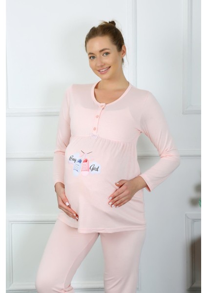 Kadın Uzun Kol Hamile Lohusa Pijama Takımı Pudra 45501 fiyatları