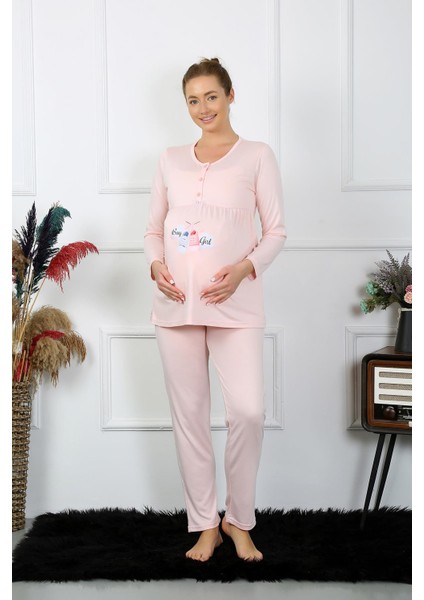 Kadın Uzun Kol Hamile Lohusa Pijama Takımı Pudra 45501 fırsatları
