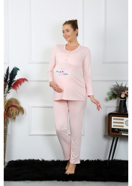 Kadın Uzun Kol Hamile Lohusa Pijama Takımı Pudra 45501 indirimleri