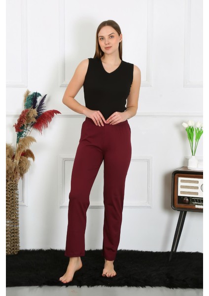 Kadın Pamuk Penye Tek Alt Pijama Bordo 27513