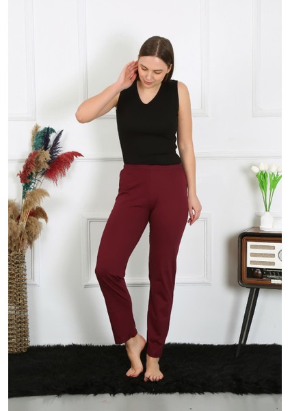 Kadın Pamuk Penye Tek Alt Pijama Bordo 27513