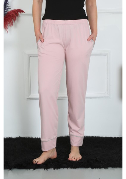 Kadın Pamuk Penye Cepli Tek Alt Pijama Pudra 27512