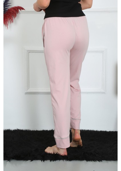 Kadın Pamuk Penye Cepli Tek Alt Pijama Pudra 27512