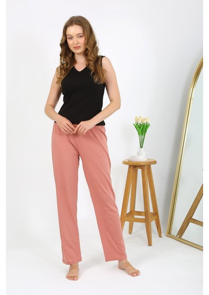 Kadın Penye Düz Tek Alt Somon Pijama 27538