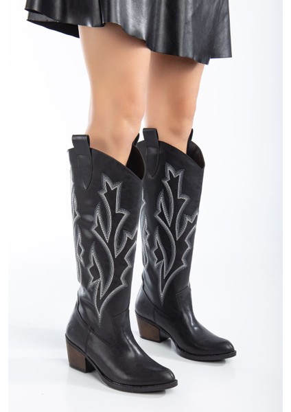 Germaine Siyah Nakışlı Kovboy Çizme