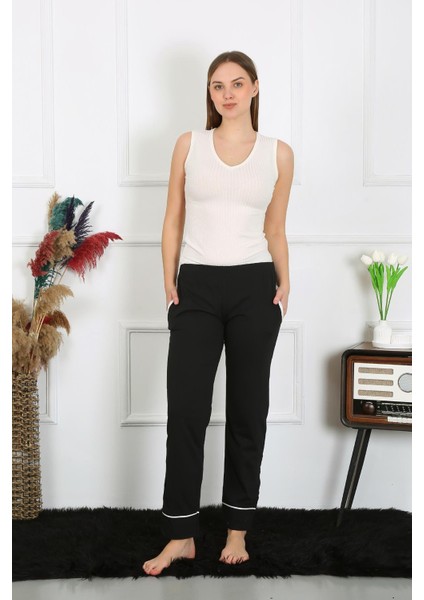 Kadın Pamuk Penye Cepli Tek Alt Pijama Siyah 27512