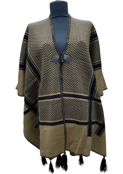 Akmoda Kalın Kışlık Triko Uzun Bayan Panço