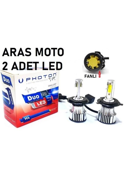Photon Fanlı Xenon LED Beyaz Ampül H4 12-24 V Duo Soğutucu Fanlı Model 2 Adet