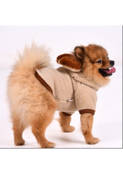 Beige Premium Peluş Küçük Irk Köpek Sweatshirtü (2 kg - 8 kg Arası Köpeklere Uygundur)