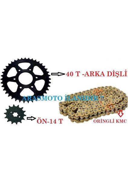 Bajaj Pulsar Ns 200-RS 200 Gold Sarı Oringli Zincir Dişli Takımı (40 T-14 T)