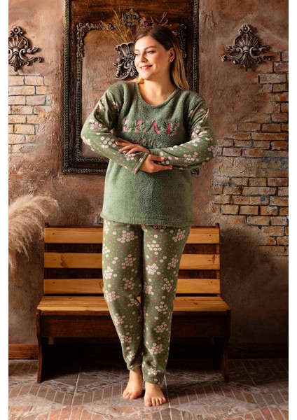 Büyük Beden Peluş Polar Pijama Takımı- Kışlık Büyük Beden Kadın Pijama