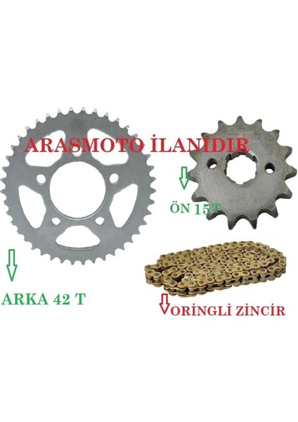 Mondial Drift L 125 Zincir Dişli Seti Oringli Gold Zincir Arka 42 Dişli - Ön 15 Dişli
