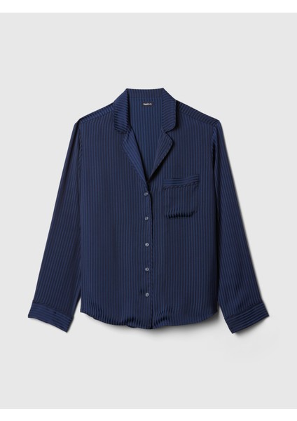 Kadın Lacivert Saten Pijama Üstü