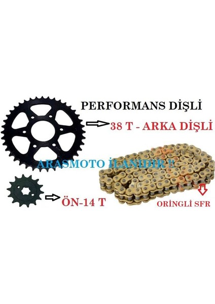 Bajaj Pulsar Ns 200-RS 200 Performans Zincir Dişli Takımı Oringli Sfr Zincir (38 T-14 T)_