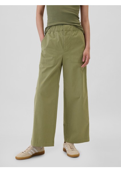 Kadın Yeşil Mid Rise Easy Wide-Leg Khaki Pantolon modelleri