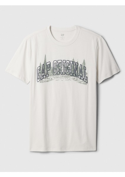 Erkek Kırık Beyaz Gap Logo Grafikli T-Shirt